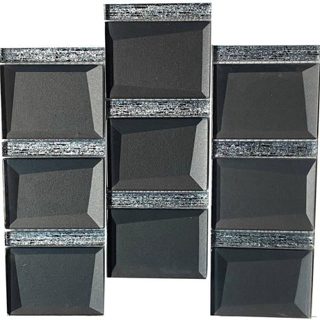 Black Glitz 3D Square Glass Mosaic Tile 12x12 Sheet