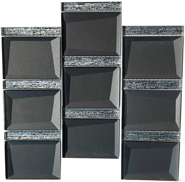 Black Glitz 3D Square Glass Mosaic Tile 12x12 Sheet