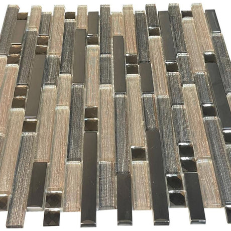 Silk Emperador Linear Glass Mosaic Tile 12x12 Sheet