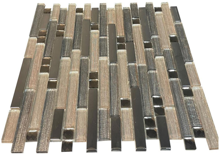 Silk Emperador Linear Glass Mosaic Tile 12x12 Sheet 1