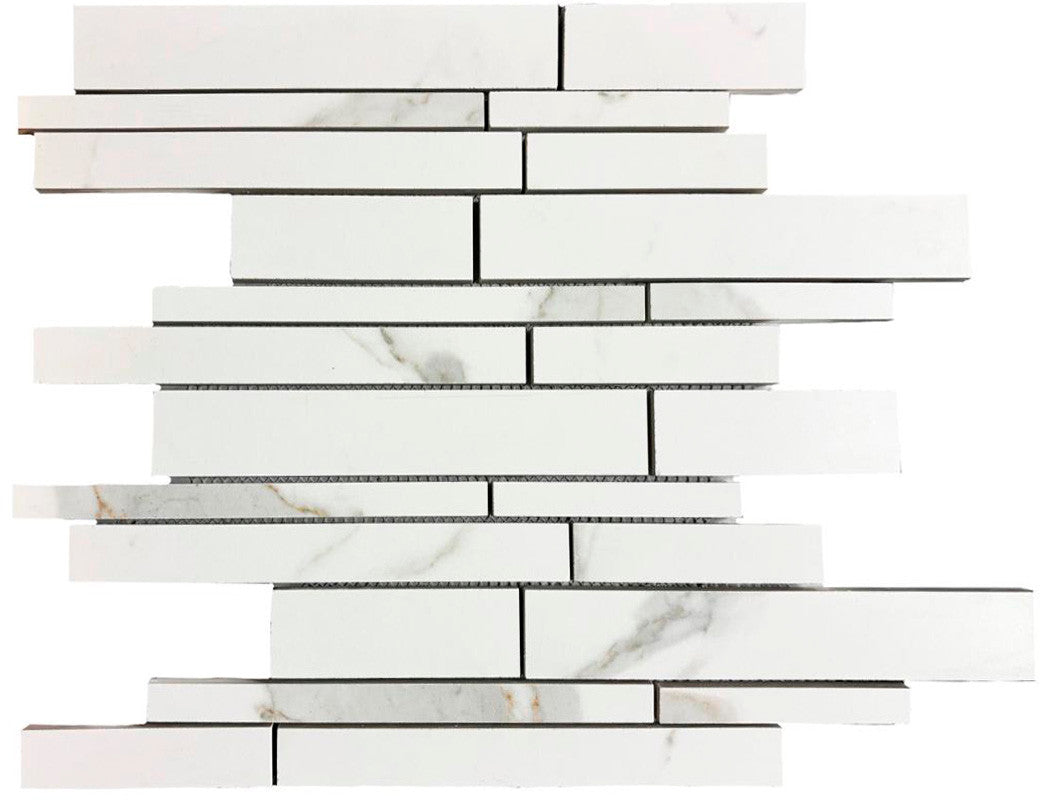 Carrara Linear Matte Ceramic Mosaic Tile 13x13 Sheet