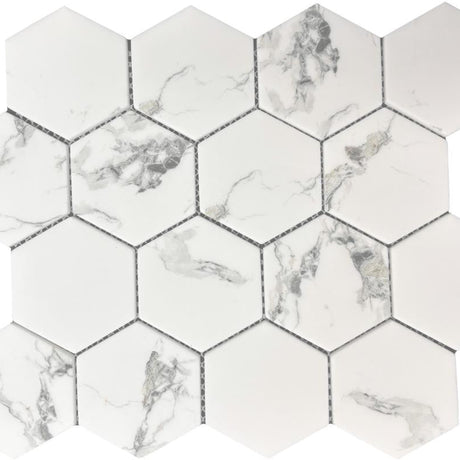 Statuary 3" Hex Glass Mosaic Tile 12x10 Sheet