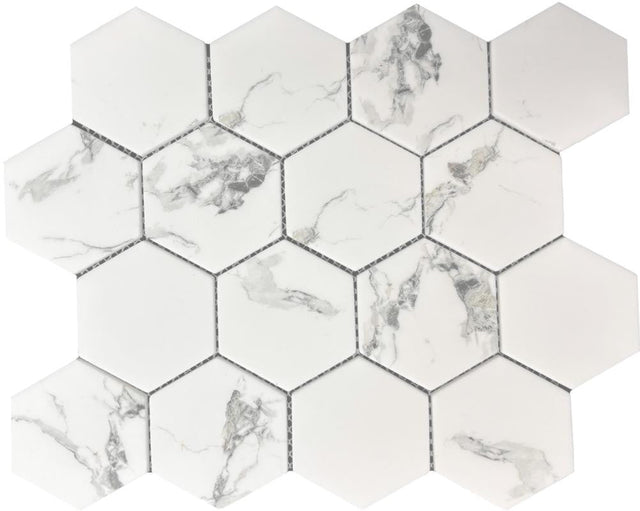 Statuary 3" Hex Glass Mosaic Tile 12x10 Sheet
