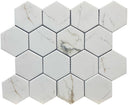 Calacatta Gold 3" Hex Glass Mosaic Tile 12x10 Sheet