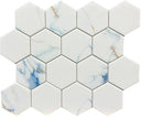 Calacatta Blue 3" Hex Glass Mosaic Tile 12x10 Sheet