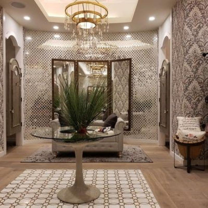 Antique Moroccan Mirror and Marble Mosaic Tile 12x12 Sheet 4
