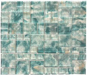 Abstract Aqua Glass Mosaic Tile 12x12 Sheet