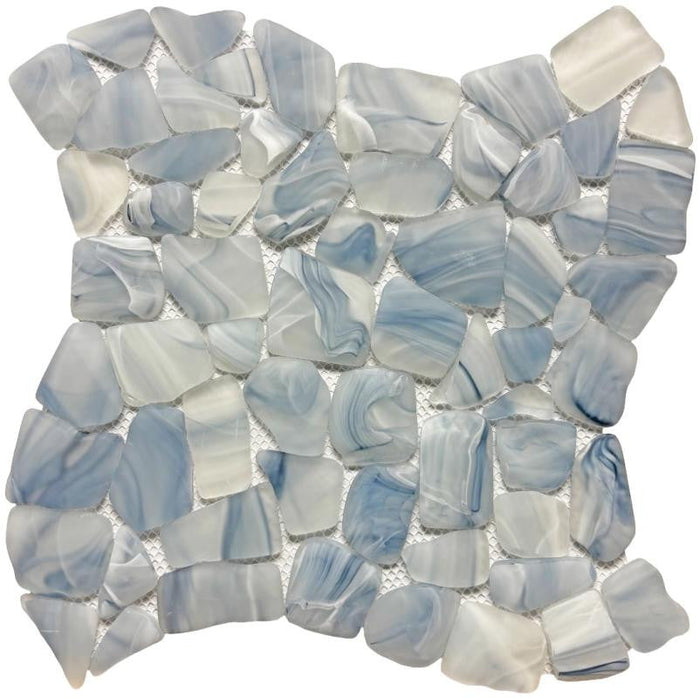 Sea Blue Pebble Glass Mosaic Tile 12x12 Sheet 1