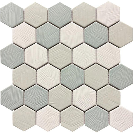 Coastal Hues Sea 2" Hex Glass Mosaic Tile 12x12 Sheet