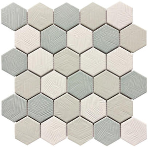 Coastal Hues Sea 2" Hex Glass Mosaic Tile 12x12 Sheet