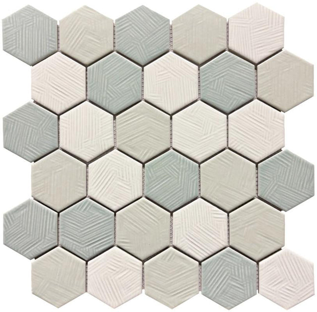 Coastal Hues Sea 2" Hex Glass Mosaic Tile 12x12 Sheet