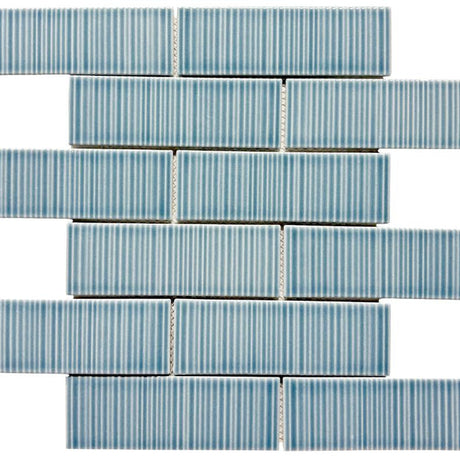 Coastal Hues Blue 2x6 Glass Mosaic Tile 12x12 Sheet