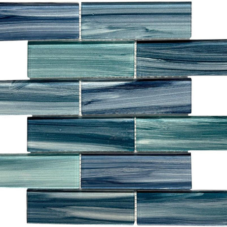 Tropical Blue 2x6 Glass Mosaic Tile 12x12 Sheet