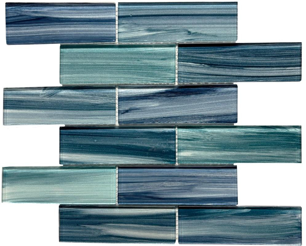 Tropical Blue 2x6 Glass Mosaic Tile 12x12 Sheet