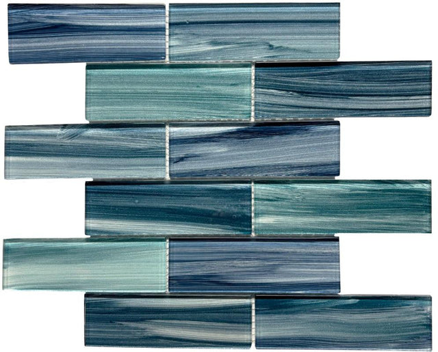 Tropical Blue 2x6 Glass Mosaic Tile 12x12 Sheet
