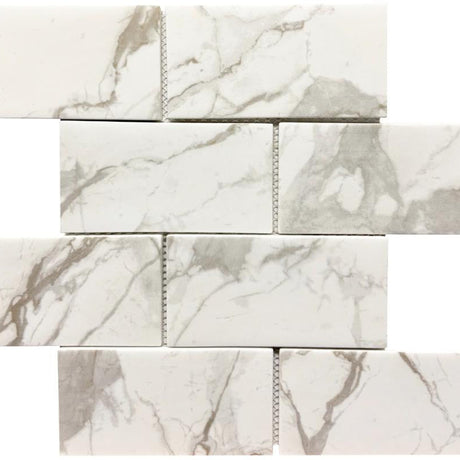 Carrara 3x6 Glass Mosaic Tile 12x12 Sheet
