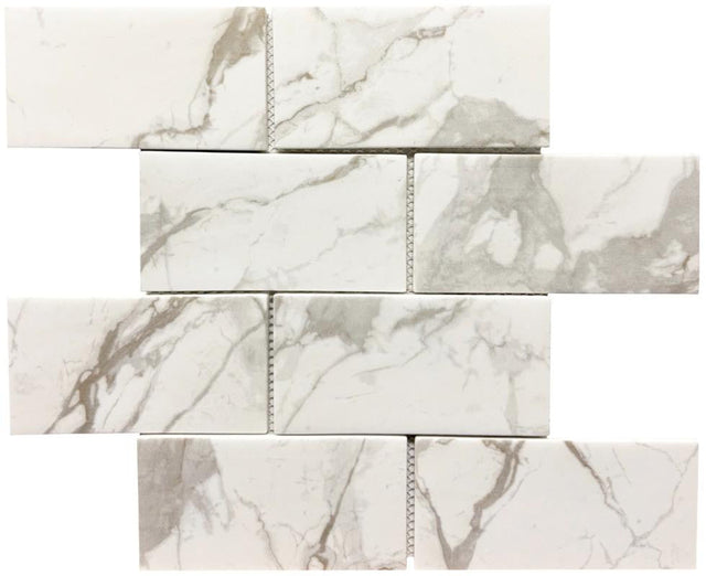 Carrara 3x6 Glass Mosaic Tile 12x12 Sheet