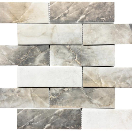 Calacatta Gold 2x6 Glass Mosaic Tile 12x12 Sheet