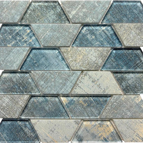 Flutter Blue Trapezoid Glass Mosaic Tile 12x12 Sheet