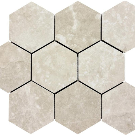 Arezzo Crema 4" Hex Porcelain Mosaic Tile 12x14 Sheet