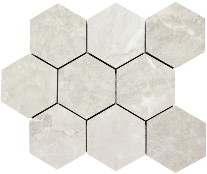 Arezzo Perla 4" Hex Porcelain Mosaic Tile 12x14 Sheet 1