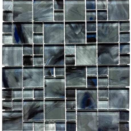 Deep Sea Brush Puzzle Glass Mosaic Tile 12x12 Sheet