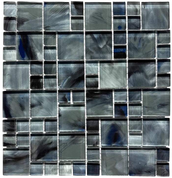 Deep Sea Brush Puzzle Glass Mosaic Tile 12x12 Sheet 1