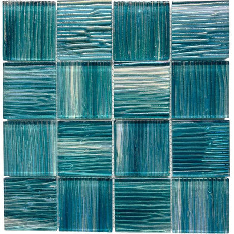 Aqua Iridescent 3x3 Glass Mosaic Tile 12x12 Sheet
