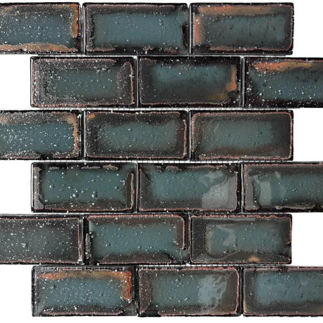Antique Hematite 2x4 Glass Mosaic Tile 12x12 Sheet