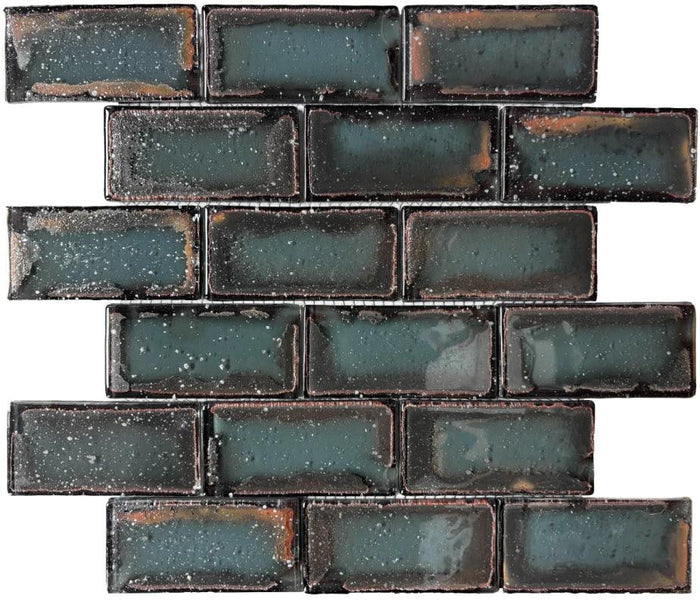 Antique Hematite 2x4 Glass Mosaic Tile 12x12 Sheet 1