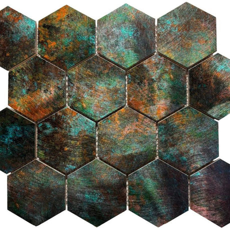Patina 3" Hexagon Metal Mosaic Tile 12x12