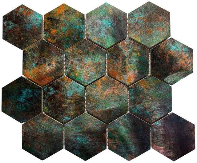 Patina 3" Hexagon Metal Mosaic Tile 12x12