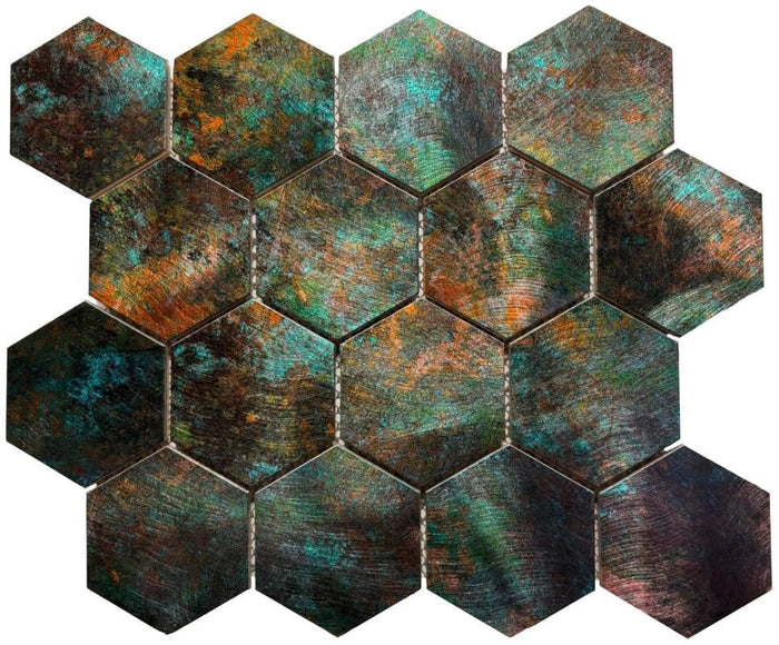 Patina 3" Hexagon Metal Mosaic Tile 12x12 1