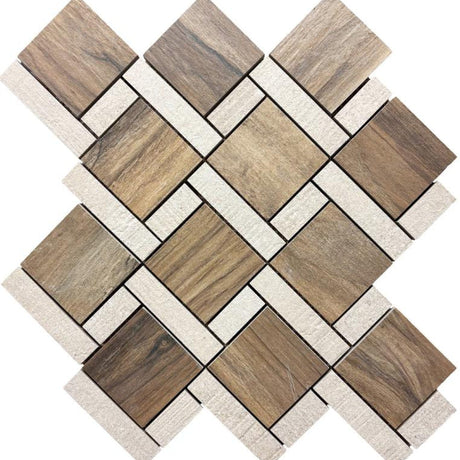 Sherwood Square Walnut 11x12 Wood-Look Porcelain Mosaic Tile