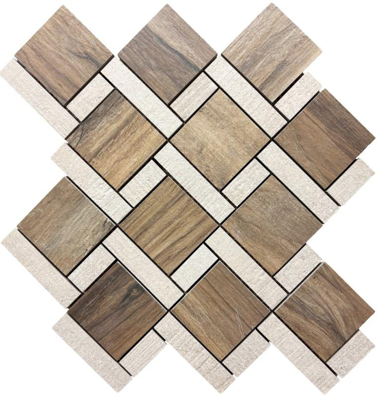 Sherwood Square Walnut 11x12 Wood-Look Porcelain Mosaic Tile