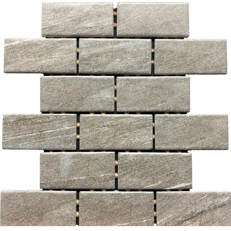 Urban Terrain Medium Gray 2x4 Porcelain Mosaic Tile 12x12 Sheet