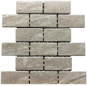 Urban Terrain Medium Gray 2x4 Porcelain Mosaic Tile 12x12 Sheet