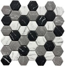 White Black and Grey 2" Hex Glass Mosaic Tile 12x12 Sheet