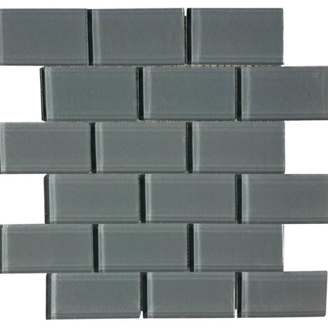 Clear Grey 2x4 Brick Glass Mosaic 12x12 Sheet