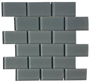 Clear Grey 2x4 Brick Glass Mosaic 12x12 Sheet