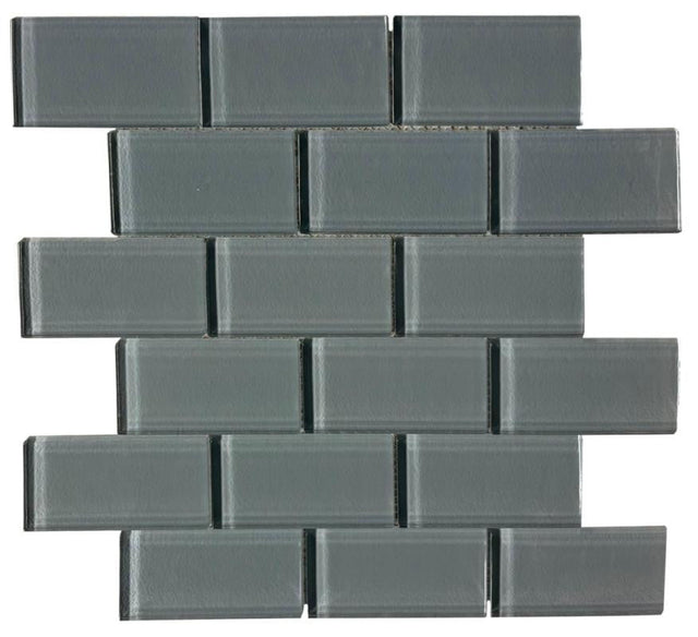 Clear Grey 2x4 Brick Glass Mosaic 12x12 Sheet
