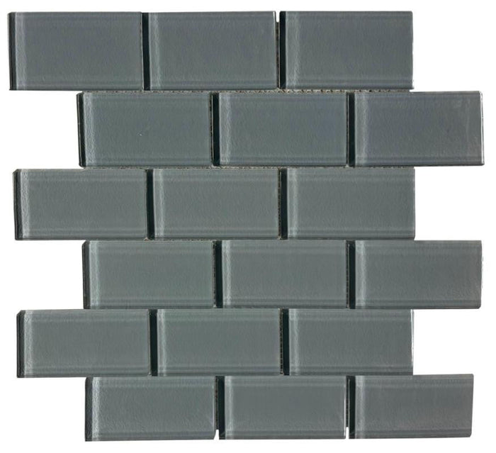 Clear Grey 2x4 Brick Glass Mosaic 12x12 Sheet 1