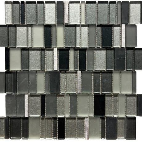 Meteor Nickel Random Glass and Metal Mosaic Tile 12x12 Sheet