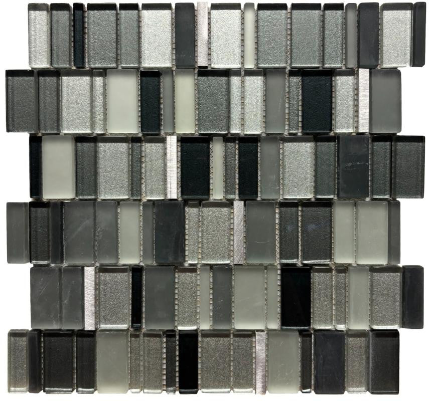Meteor Nickel Random Glass and Metal Mosaic Tile 12x12 Sheet