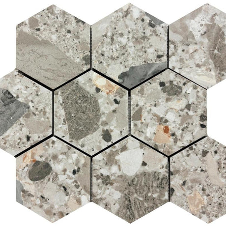 Pietra Di Gre Multi 4" Hex Porcelain Mosaic Tile 11x14