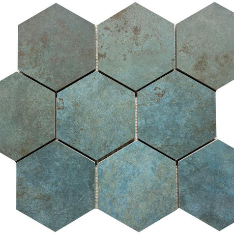 Alloy Azzurro 4" Hex Porcelain Mosaic Tile 11x14 Sheet