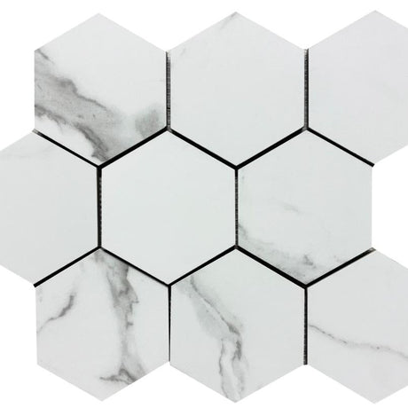 Cellini Blanco 4" Hex Porcelain Mosaic Tile 11x14 Sheet