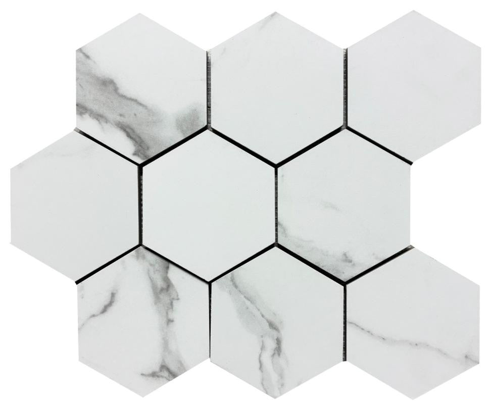 Cellini Blanco 4" Hex Porcelain Mosaic Tile 11x14 Sheet