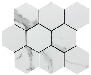 Cellini Blanco 4" Hex Porcelain Mosaic Tile 11x14 Sheet