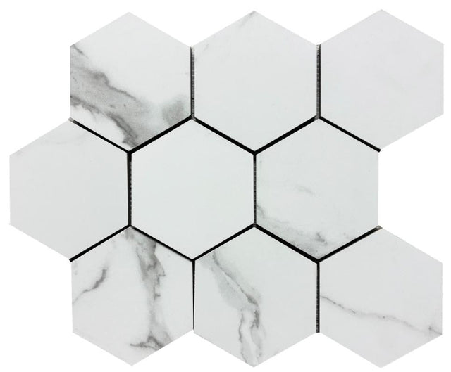 Cellini Blanco 4" Hex Porcelain Mosaic Tile 11x14 Sheet